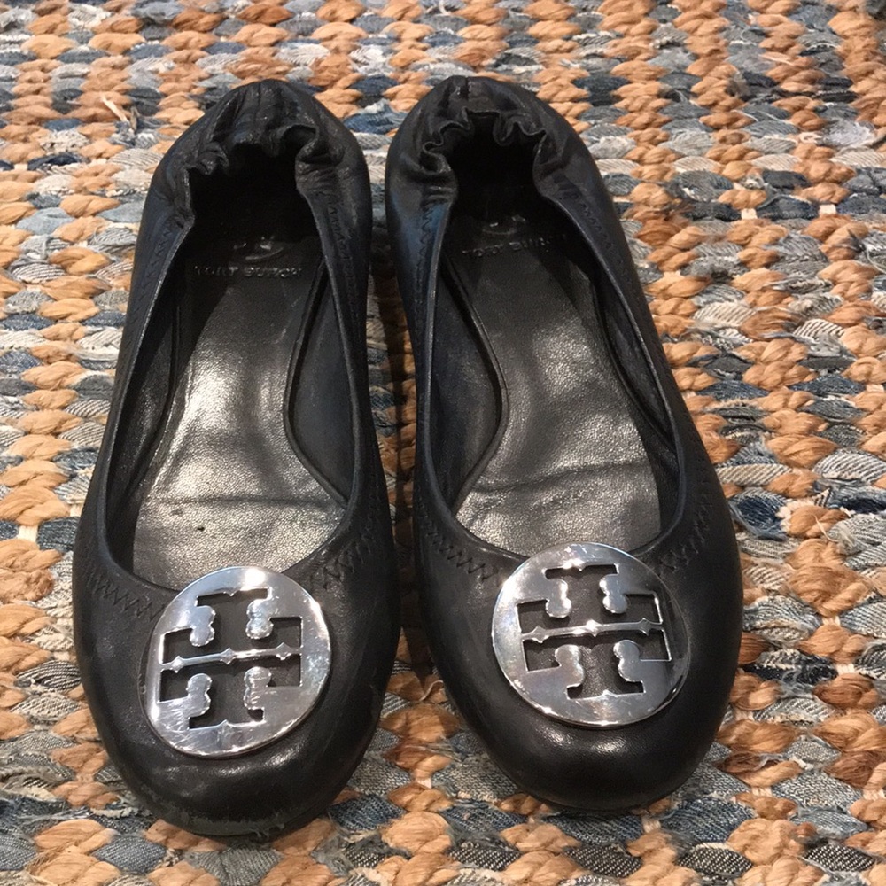 Tory Burch Black Leather Ballet Flats